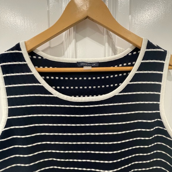TOMMY HILFIGER Navy White Striped Fit & Flare Knitted Cotton Blend Dress Plus 1X - Picture 5 of 7